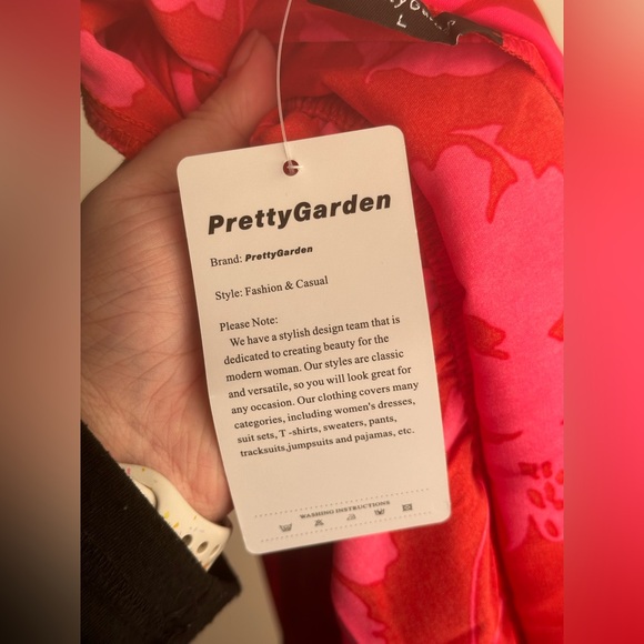 PRETTYGARDEN Women’s Summer Red Floral One Sleeve Maxi Dress - Picture 3 of 4